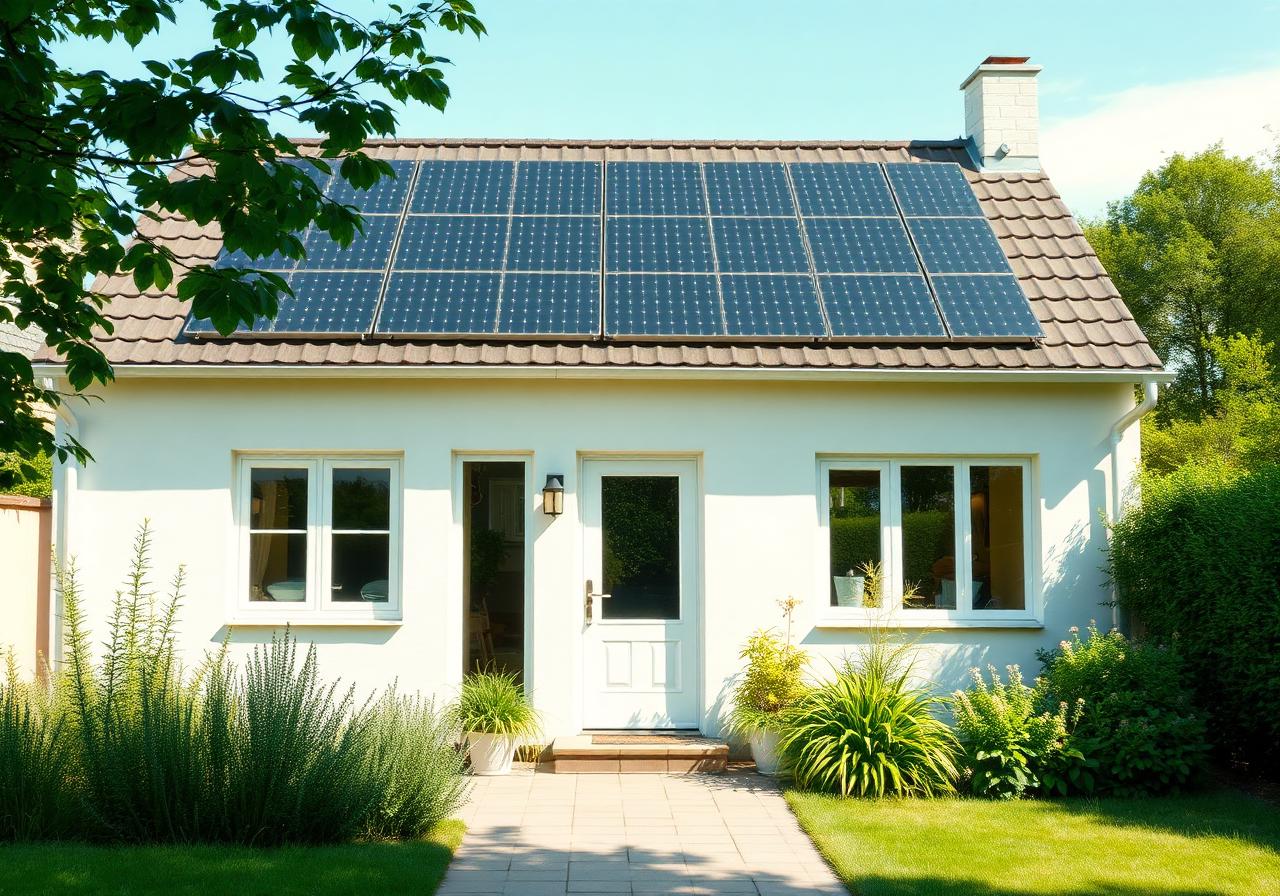 Duurzame Nederlandse woning met zonnepanelen en groene tuin